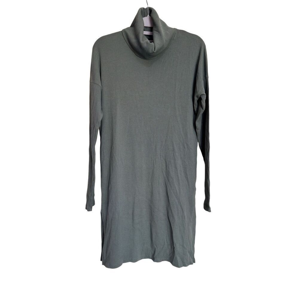 Bobi Los Angeles Womens Small Dark Sage Ribbed‎ Turtleneck Sweater Dress NWT